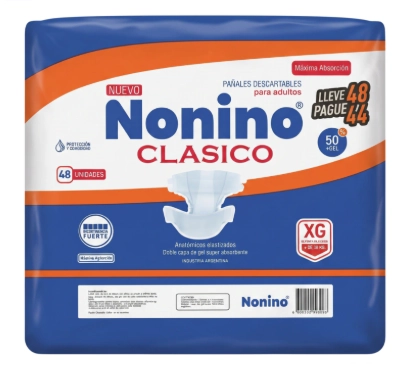 Pañales Nonino Clasico Elastizado Extra Grande X48 Unidades